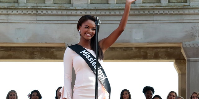 Miss Mississippi 2018 Asya Branch waves to the crowd at Kennedy Plaza on August 30, 2018, in Atlantic City, New Jersey.