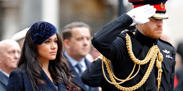 Meghan, Duchess of Sussex and Prince Harry, Duke of Sussex attend the 91st Field of Remembrance at Westminster Abbey on November 7, 2019, in London, England.