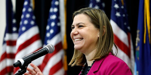 Rep. Elissa Slotkin, D-Mich., speaks with her constituents at a Town Hall meeting in Rochester, Michigan, on Dec.  16, 2019.