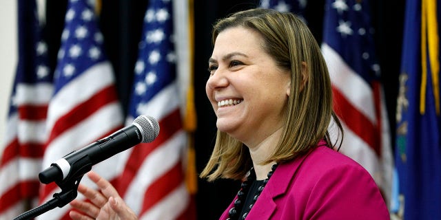 Rep. Elissa Slotkin, D-Mich., speaks with her constituents at a Town Hall meeting in Rochester, Michigan, on Dec.  16, 2019.