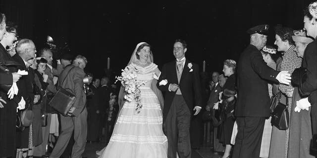 Robert Sargent Shriver Jr. of Chicago and Eunice Mary Kennedy on their wedding day at St. Patrick's Cathedral in 1953.