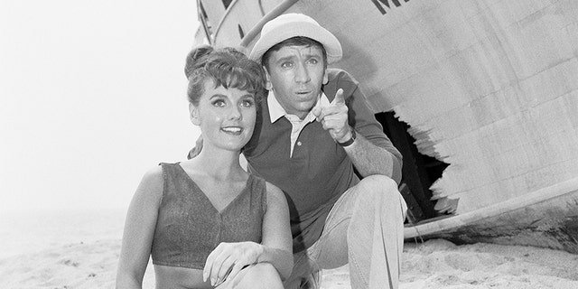 'Gilligan's Island' cast, left to right, Dawn Wells (as Mary Ann Summers) and Bob Denver (as first mate Gilligan) appearing in the pilot episode. 