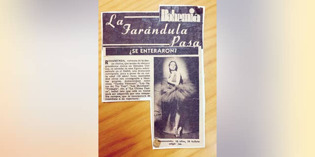 An old news clipping sent to Fox News shows Marta C. González reportedly at age 18. She is pictured wearing a ballet tutu and the article praises her work as a choreographer. (Asociación Música para Despertar)