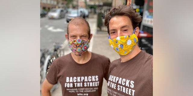 Jeffrey Newman (left) and Jayson Conner (right) run Backpacks for the Street, which has given away more than 10,000 backpacks during the pandemic. (Courtesy of Backpacks for the Street)