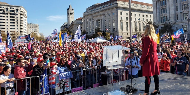 Rep.-elect Marjorie Taylor Greene speaks to Trump supporters. (Twitter/@mtgreenee)