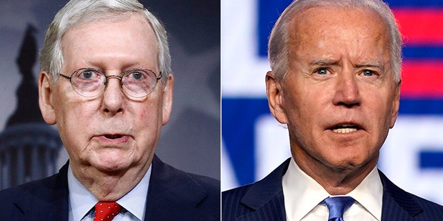 Sen. Mitch McConnell, R-Ky., left, offered little hope of GOP support for President Joe Biden's infrastructure spending proposal.