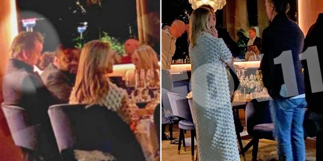 California Gov. Gavin Newsom (circled in left photo and standing in right photo) dines at The French Laundry in Yountville, Calif. on Nov. 6