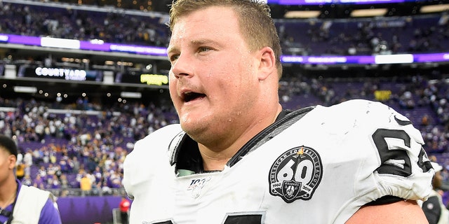 MINNEAPOLIS, MINNESOTA - SEPTEMBER 22: Richie Incognito #64 of the Oakland Raiders leves the field after a game against the Minnesota Vikings at U.S. Bank Stadium on September 22, 2019 in Minneapolis, Minnesota. The Vikings defeated the Raiders 34-14. (Photo by Hannah Foslien/Getty Images)