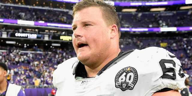 MINNEAPOLIS, MINNESOTA - SEPTEMBER 22: Richie Incognito #64 of the Oakland Raiders leves the field after a game against the Minnesota Vikings at U.S. Bank Stadium on September 22, 2019 in Minneapolis, Minnesota. The Vikings defeated the Raiders 34-14. (Photo by Hannah Foslien/Getty Images)