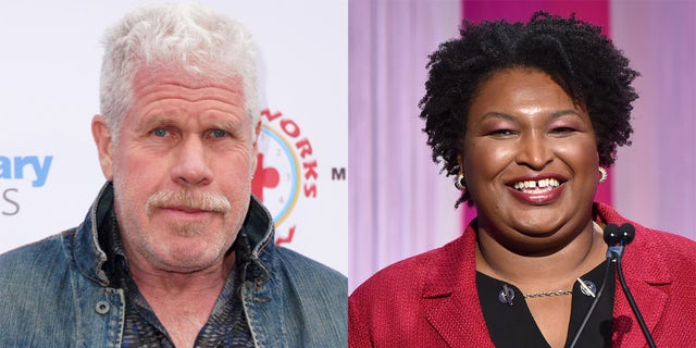 Ron Perlman (left) praised Stacey Abrams (right) for turning Ga., blue this year, reversing his boycott on filming in the state.