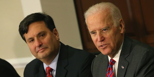 Then-Vice President Joseph Biden (R) joined by Ebola Response Coordinator Ron Klain (L), speaks during a meeting regarding Ebola at the Eisenhower Executive office building November 13, 2014 in Washington, D.C. (Photo by Mark Wilson/Getty Images)