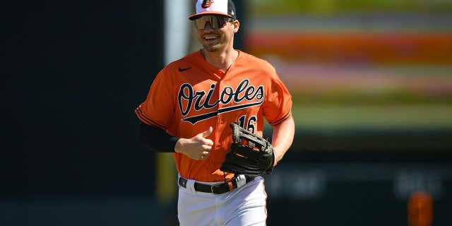Trey Mancini #16 of the Baltimore Orioles in action during the spring training game against the Miami Marlins at Ed Smith Stadium on February 29, 2020 in Sarasota, Florida. (Photo by Mark Brown/Getty Images)