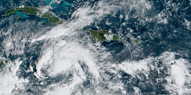 Tropical Storm Eta is seen over the central Caribbean on Sunday, Nov. 1, 2020.