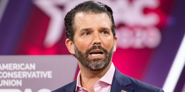 Donald Trump Jr., son of President Donald Trump, speaks onstage during the Conservative Political Action Conference 2020 (CPAC) hosted by the American Conservative Union on Feb. 28, 2020, in National Harbor, Md. Trump Jr. will campaign this week with Sen. David Perdue, R-Ga. (Samuel Corum/Getty Images)