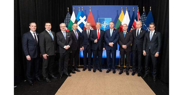 President Trump meets on Dec. 4, 2019, with defense chiefs from NATO nations that have met their 2%-of-GDP-minimum military-spending commitment. (White House photo).
