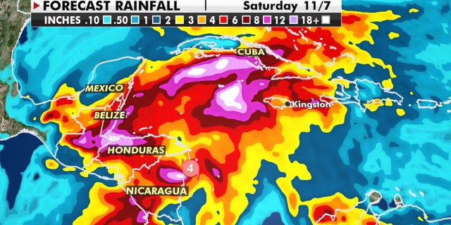 Estimated precipitation from Hurricane Eta.