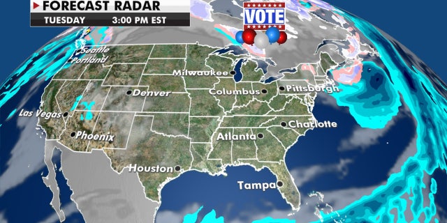 Other than a system moving into the Pacific Northwest and some snow showers across the Northeast, conditions will remain dry for Election Day.