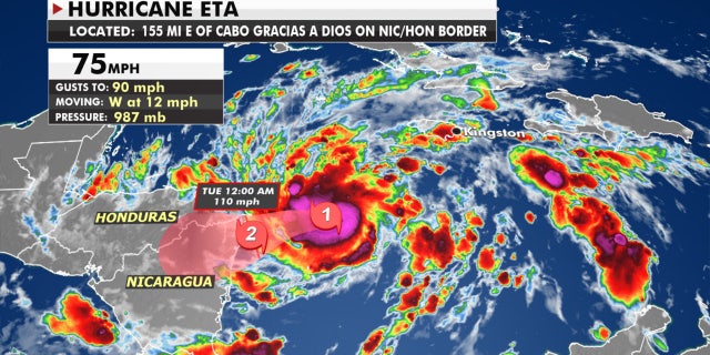 The forecast track of Hurricane Eta.