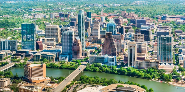 Austin Texas downtown cityscape skyline aerial view