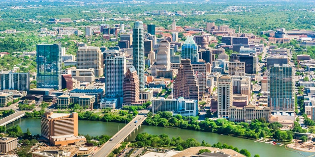 Austin Texas downtown cityscape skyline aerial view