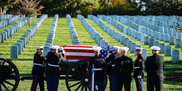 The Old Guard Caisson Platoon during the burial of Medal of Honor recipient Bruce Carter at Arlington National Cemetery on Wednesday.