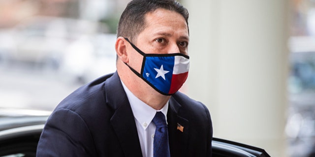 Rep.-elect Tony Gonzales, R-Texas, arrives for the House Republican leadership elections at the Hyatt Regency on Capitol Hill on Tuesday, Nov. 17, 2020. (Photo By Tom Williams/CQ-Roll Call, Inc via Getty Images)