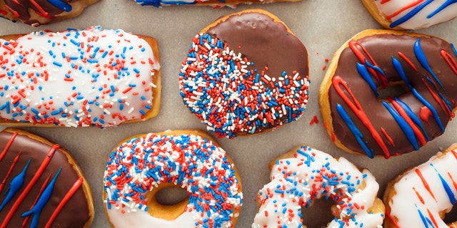 Donuts and more donuts — including some decorated in a patriotic theme.
