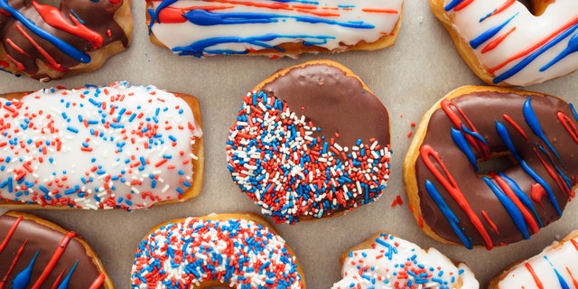 Donuts and more donuts — including some decorated in a patriotic theme.