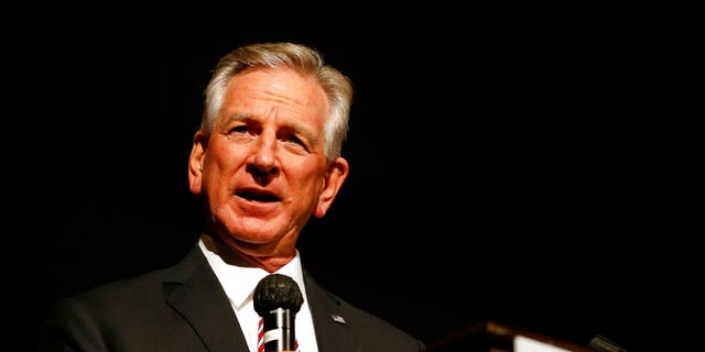 In this July 14 photo, Republican U.S. Senate candidate and former Auburn football coach Tommy Tuberville speaks at a campaign event in Montgomery, Ala. (AP Photo/Butch Dill, File)
