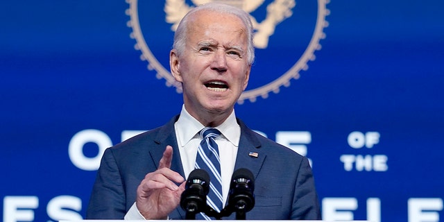 President-elect Joe Biden speaks at The Queen Theater, Tuesday, Nov. 10, 2020, in Wilmington, Del. (AP Photo/Carolyn Kaster)