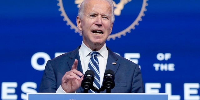 President-elect Joe Biden speaks at The Queen Theater, Tuesday, Nov. 10, 2020, in Wilmington, Del. (AP Photo/Carolyn Kaster)