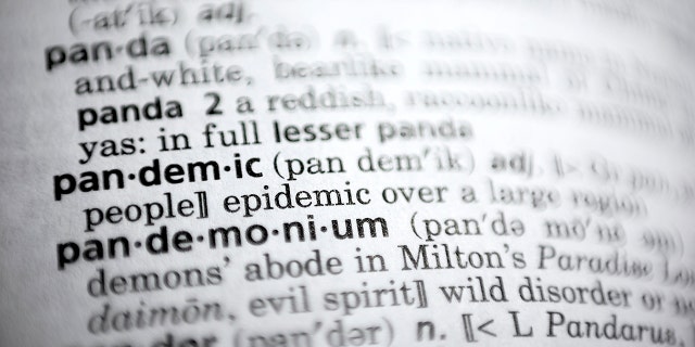 In this Saturday, Nov. 21, 2020, photo the word pandemic is displayed in a dictionary in Washington. Merriam-Webster on Monday announced “pandemic” as its 2020 word of the year. (AP Photo/Jenny Kane)