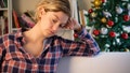 Sad christmas days for lonely woman at home