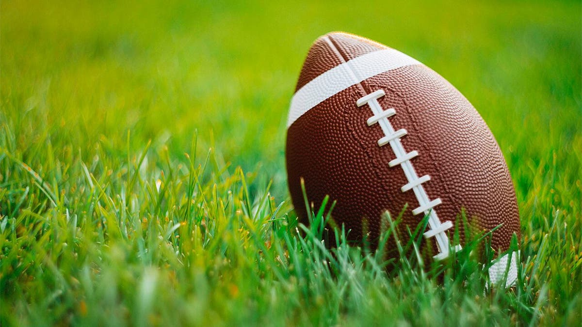 A file photo of a football laying in grass