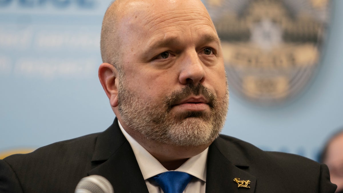 St. Paul Police Chief Todd Axtell looked visibly upset as he spoke at a press conference about a shooting by a police officer last weekend in St. Paul, Minn., on Tuesday, Dec. 1, 2020. (Renee Jones Schneider/Star Tribune via AP)