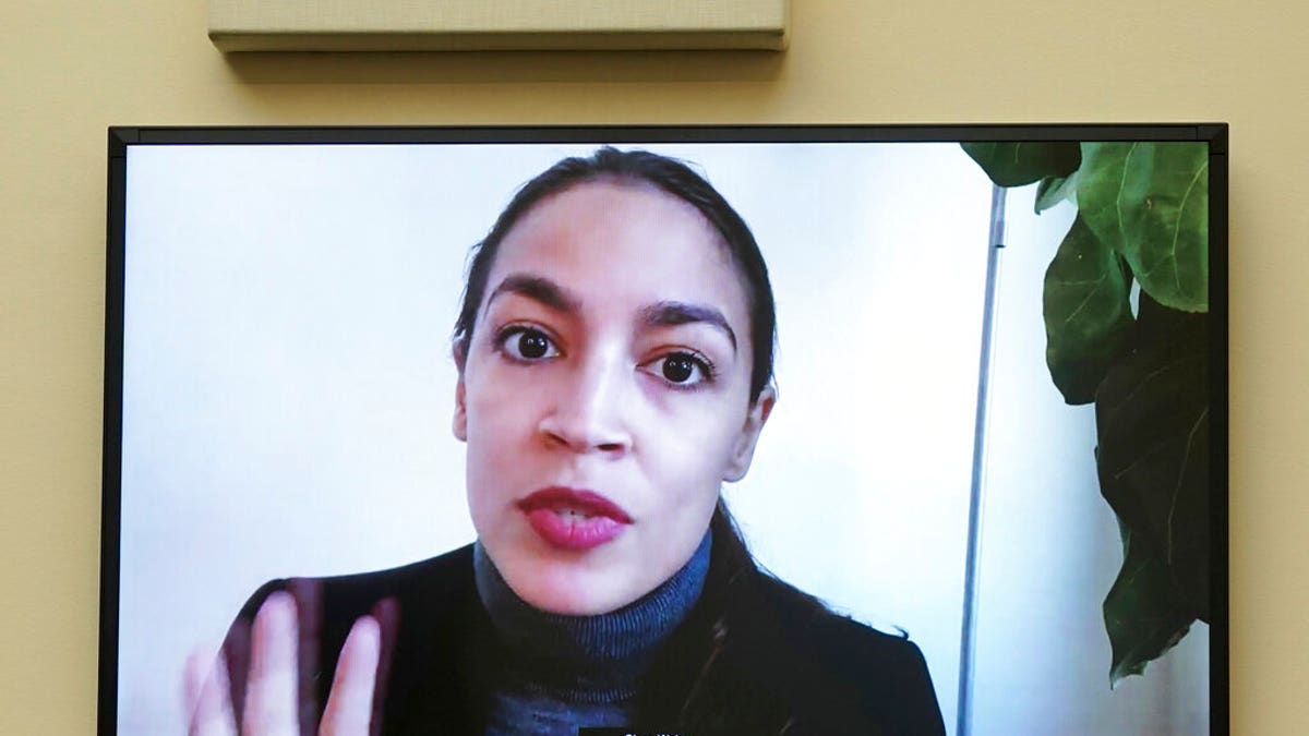 Rep. Alexandria Ocasio-Cortez, D-N.Y., via teleconference during a House Financial Services Committee hearing on Capitol Hill in Washington, Wednesday, Dec. 2, 2020. 