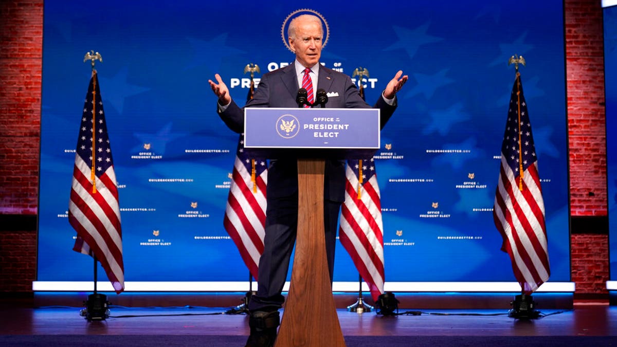 President-elect Joe Biden speaks about jobs at The Queen theater, Friday, Dec. 4, 2020, in Wilmington, Del. (AP Photo/Andrew Harnik)