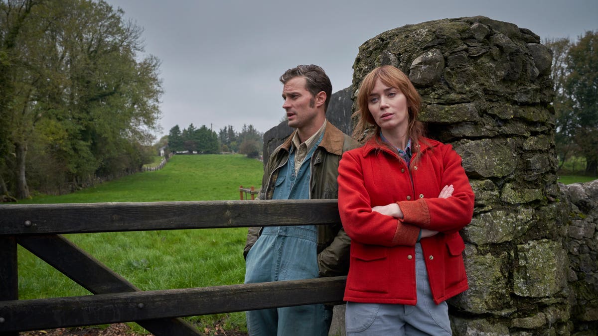 Jamie Dornan (L) and Emily Blunt (R) in a scene from 'Wild Mountain Thyme.'