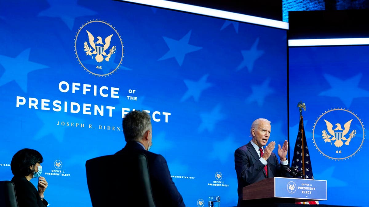 President-elect Joe Biden speaks during an event at The Queen theater in Wilmington, Del., Tuesday, Dec. 8, 2020, to announce his health care team. (AP Photo/Susan Walsh)