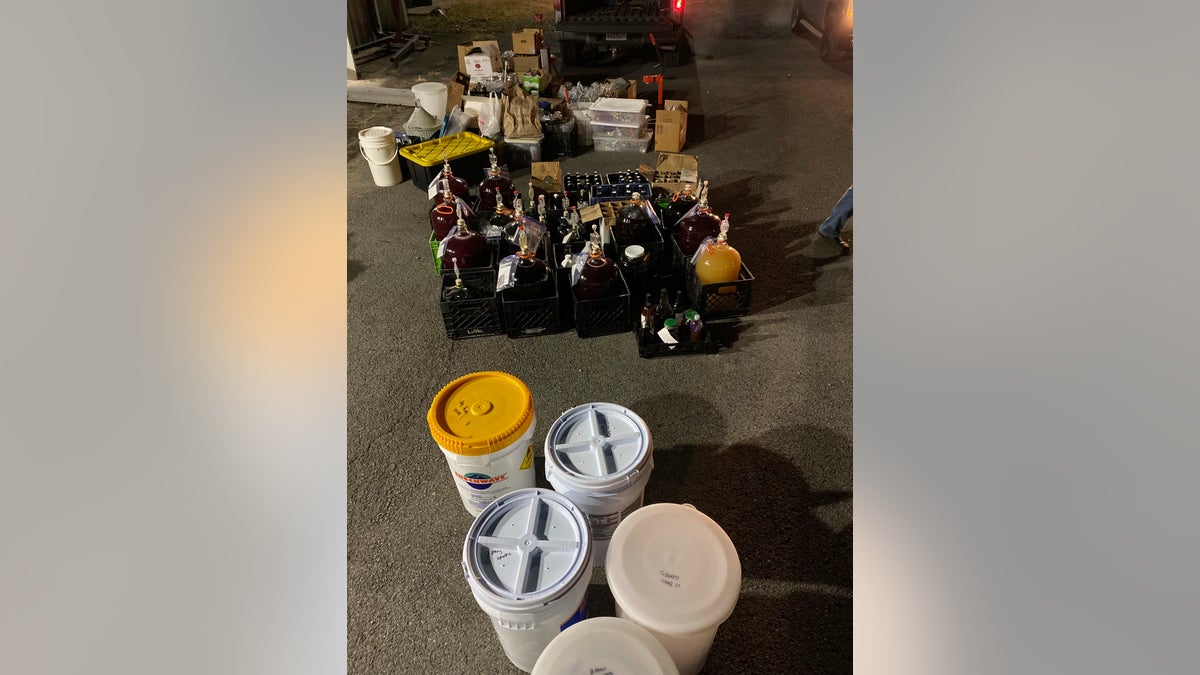 DeKalb County Sheriff’s Office seized wine that was produced illegally at the Rainsville Waste Water Treatment Plant in Rainsville, Alabama, on Thursday. (The DeKalb County Sheriff’s Office via AP)
