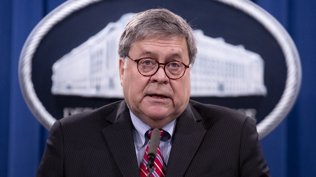 Former Attorney General William Barr speaks during a news conference, Monday, Dec. 21, 2020 at the Justice Department in Washington. (Associated Press)