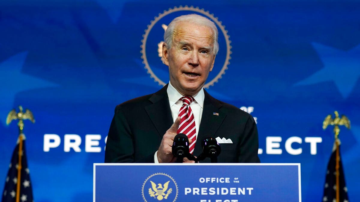 President-elect Joe Biden speaks as he and Vice President-elect Kamala Harris introduce nominee for Secretary of Education, Miguel Cardona, at The Queen Theater in Wilmington, Del.