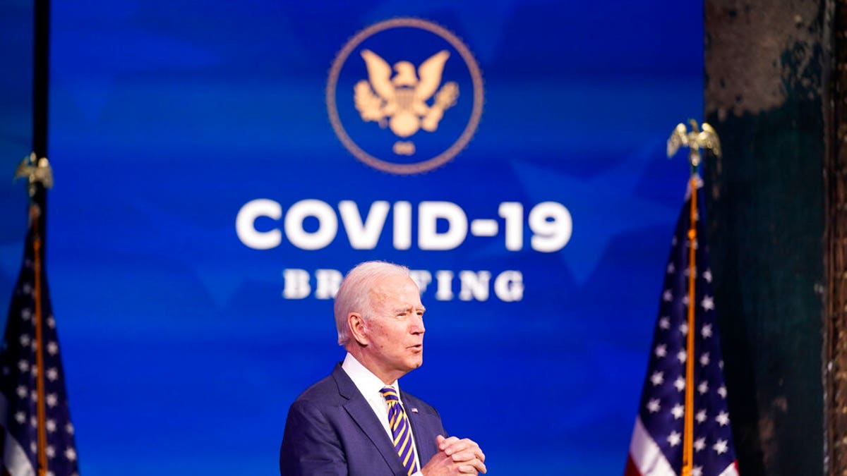 President-elect Joe Biden speaks at The Queen theater, Tuesday, Dec. 29, 2020, in Wilmington, Del. (AP Photo/Andrew Harnik)