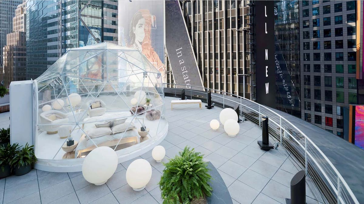 In addition to their stay inside a geodesic dome, guests will be treated to a shopping spree, dinner, free souvenirs, and a virtual welcome from Mariah Carey.