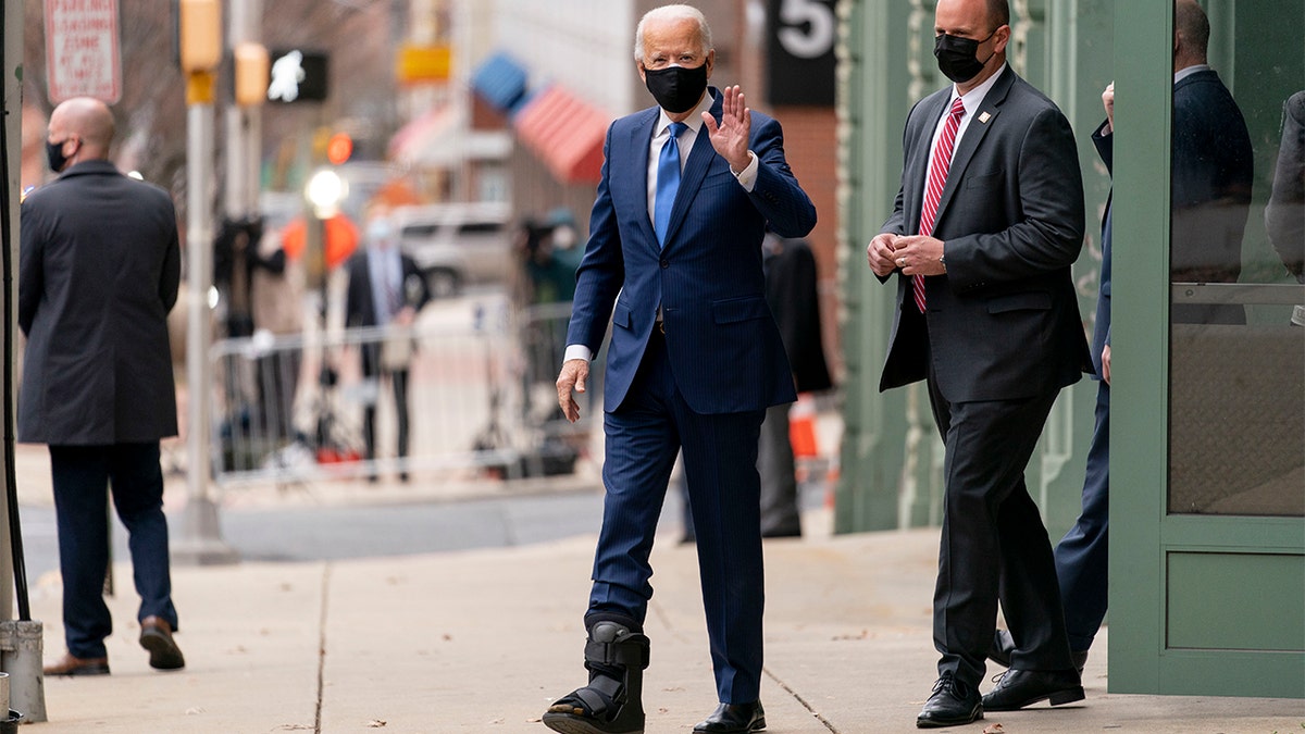 President-elect Joe Biden departs after holding a news conference to introduce his nominees and appointees to economic policy posts at The Queen theater, Tuesday, Dec. 1, 2020, in Wilmington, Del. (AP Photo/Andrew Harnik)