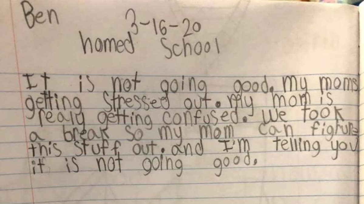 "We took a break so my mom can figure this stuff out," wrote Ben, 8. "And I’m telling you it is not going good." (Candice Hunter Kennedy)