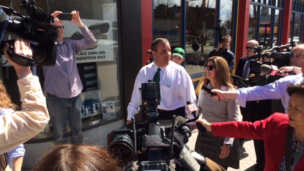 Then-Gov. Chris Christie of New Jersey, who was running for the 2016 GOP presidential nomination, campaigns in Manchester, N.H., in April of 2015