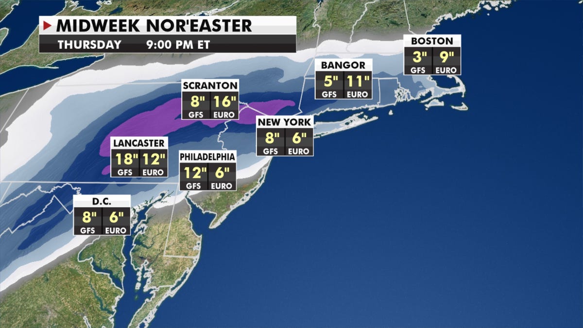 Midweek Nor'easter forecast.