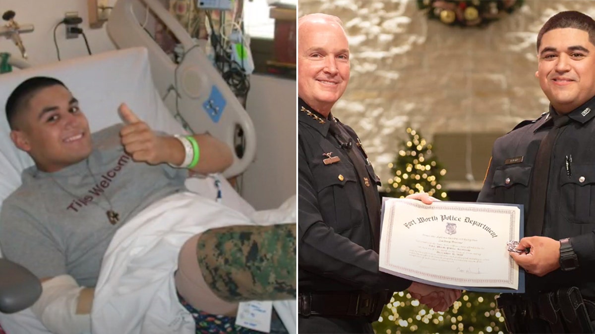 Zach Briseno, 35, became a Fort Worth police officer Friday, 13 years after his legs were blown off by a roadside bomb in Iraq when he was with the Marines. 