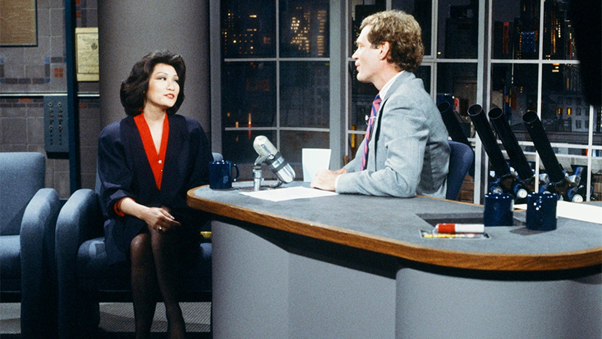 Connie Chung during an interview with host David Letterman, circa 1988.